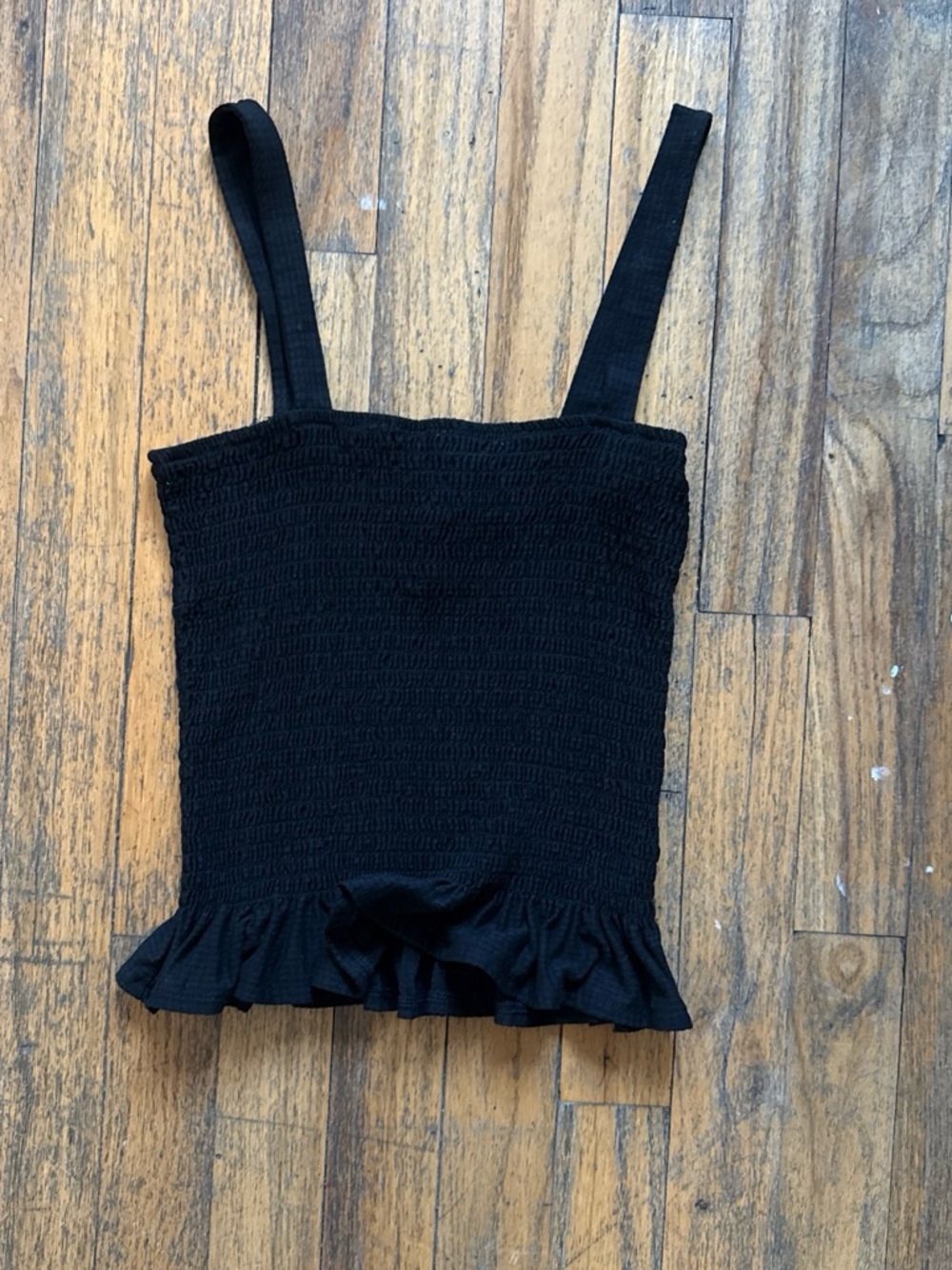 H&M Black Smocked Ruffle-Hem Tank Top - Women